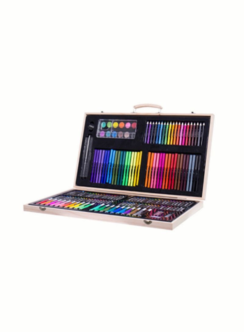 176 PCS Wooden Box Brush Set Watercolor Pen Crayon Oil Pastel Painting Supplies - Image 1