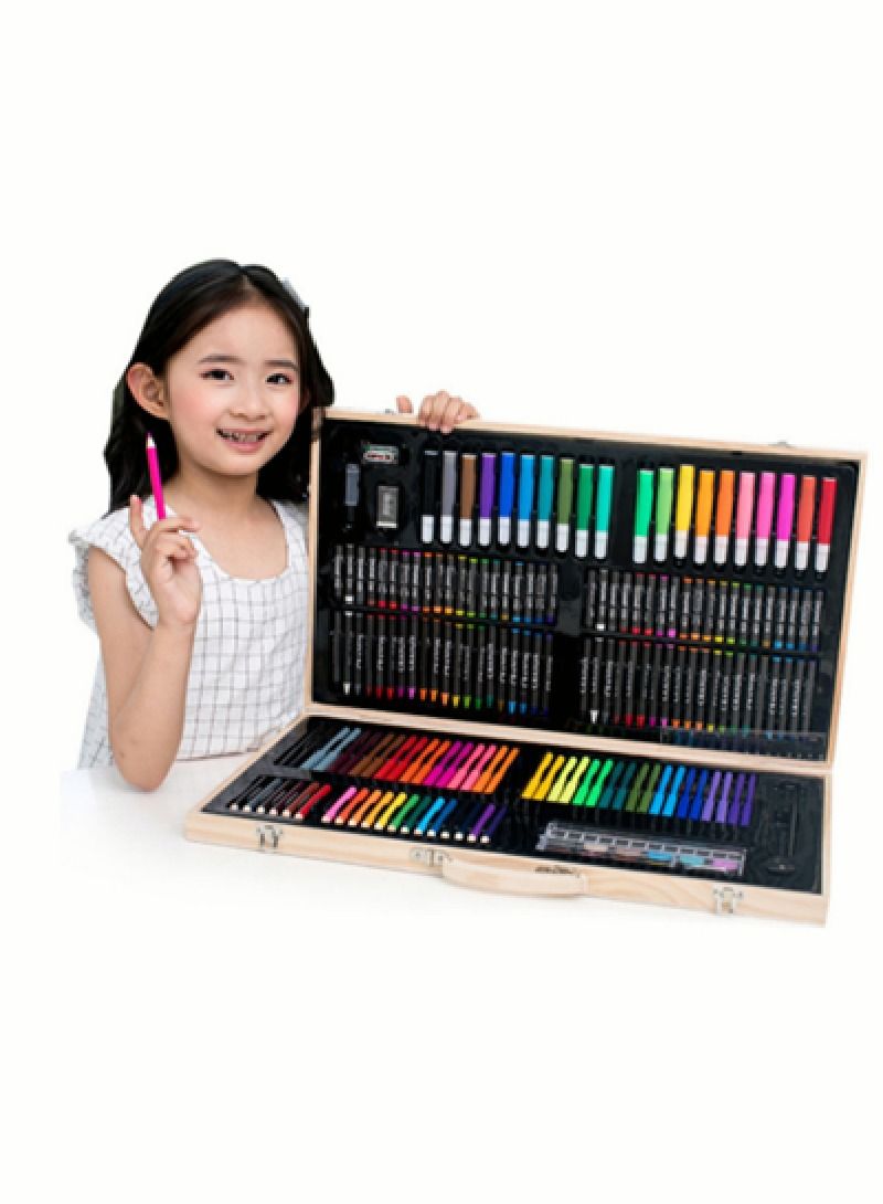 176 PCS Wooden Box Brush Set Watercolor Pen Crayon Oil Pastel Painting Supplies - Image 4