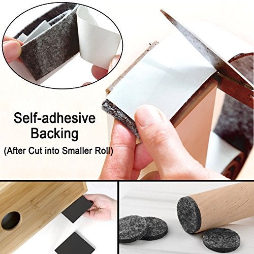 CenterZ 1/5" Thick Self Adhesive Felt Tape Roll - 3.94x39.4 Inch Heavy Duty Felt Strip Sticker - Freely Cut to Felts Furniture Feet Pads, Square Sheet, Felts Circle Coaster, Glides Sliders Dot (Black) - Image 4