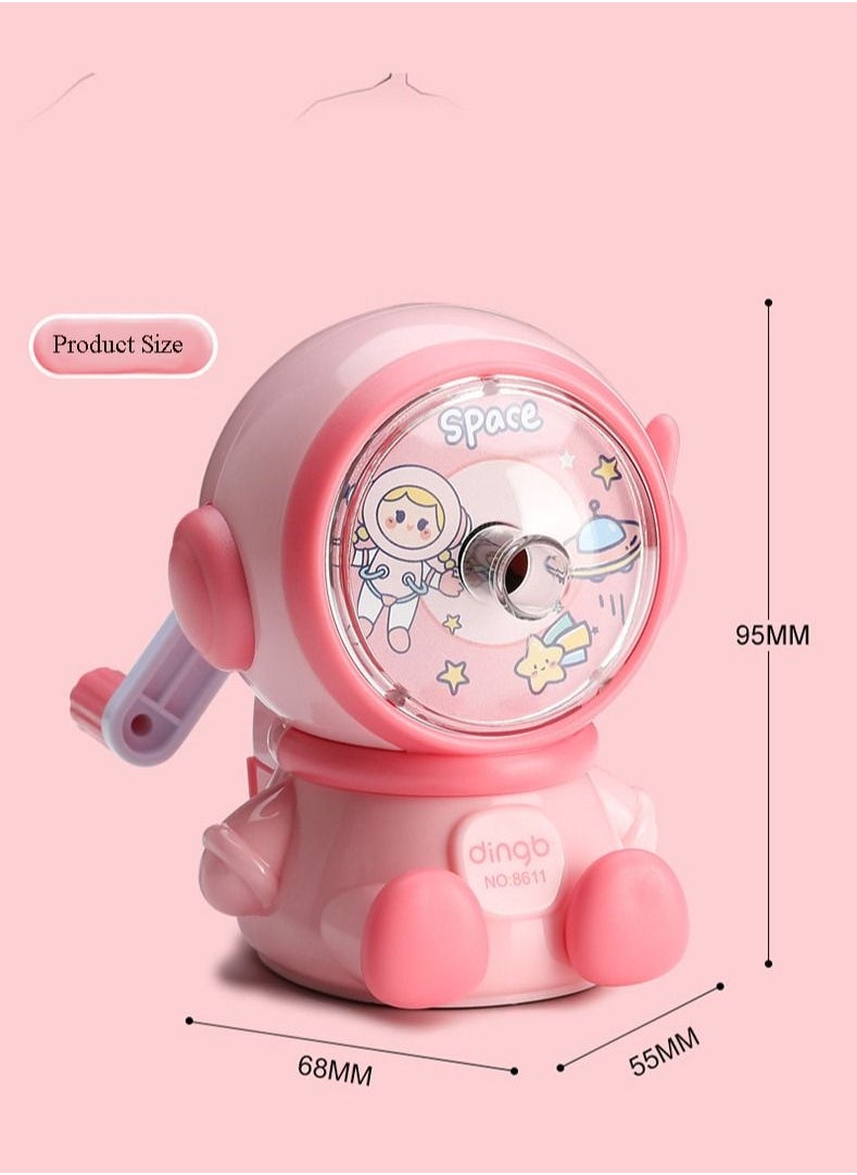 Generic - Space Astronaut Pencil Sharpener Thickness Adjustable Hand-Cranked Pencil Sharpener Students and Children Automatically Enter Lead Sketch Color Lead Special Sharpener Pencil Planer Pink - Image 1
