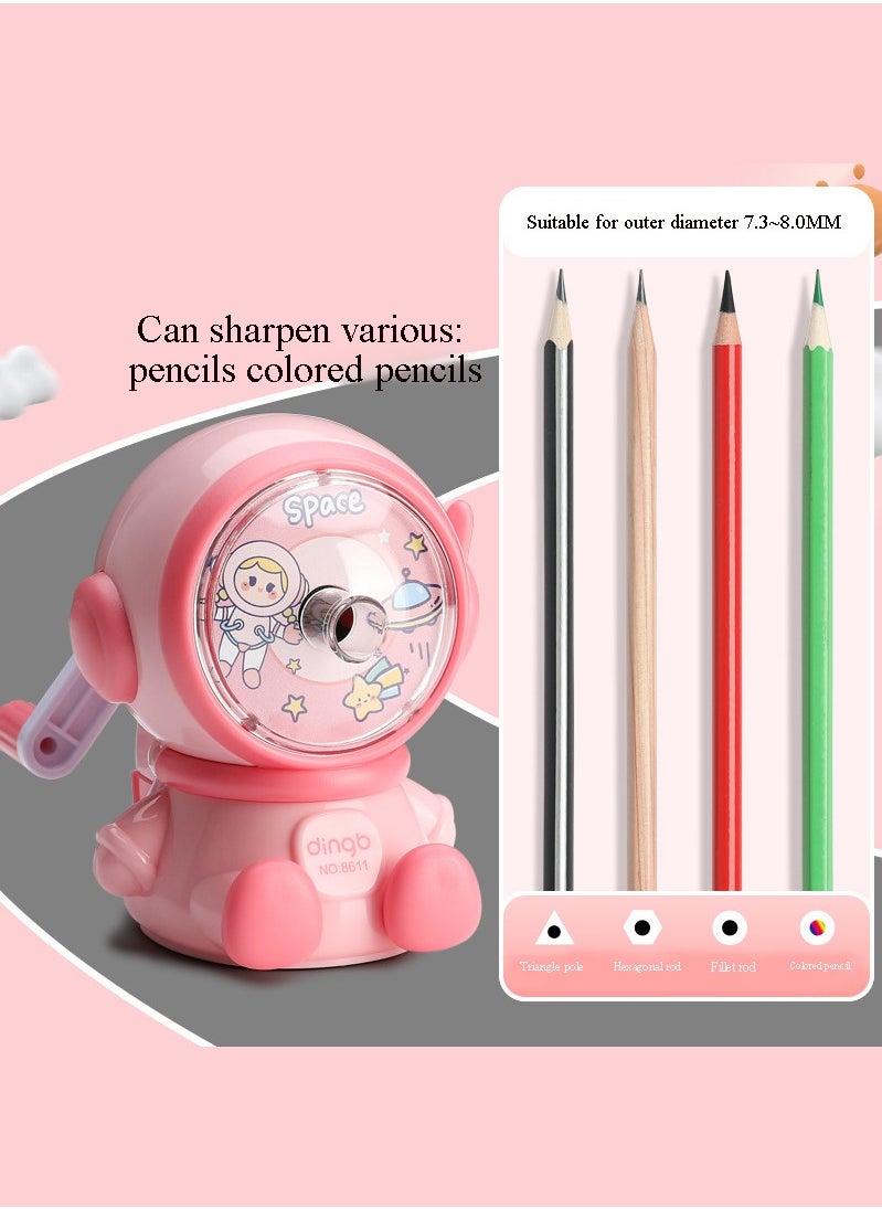 Generic - Space Astronaut Pencil Sharpener Thickness Adjustable Hand-Cranked Pencil Sharpener Students and Children Automatically Enter Lead Sketch Color Lead Special Sharpener Pencil Planer Pink - Image 1