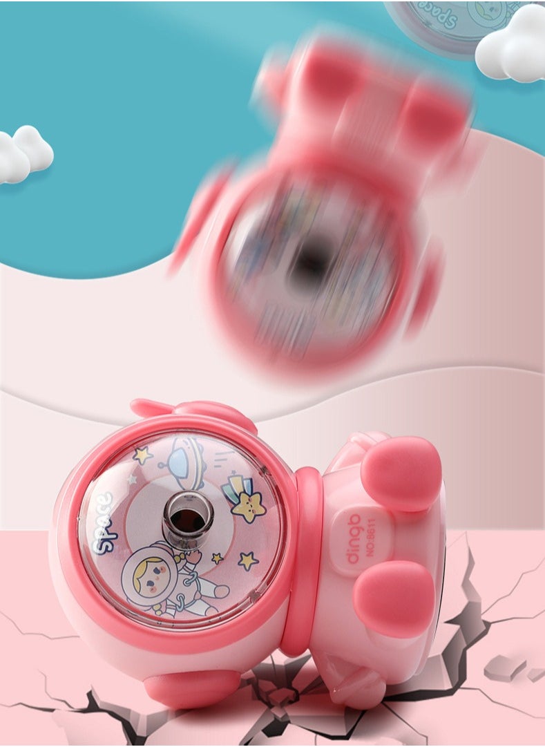 Generic - Space Astronaut Pencil Sharpener Thickness Adjustable Hand-Cranked Pencil Sharpener Students and Children Automatically Enter Lead Sketch Color Lead Special Sharpener Pencil Planer Pink - Image 1