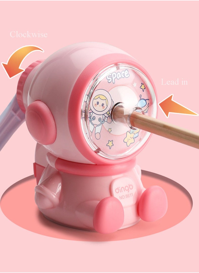 Generic - Space Astronaut Pencil Sharpener Thickness Adjustable Hand-Cranked Pencil Sharpener Students and Children Automatically Enter Lead Sketch Color Lead Special Sharpener Pencil Planer Pink - Image 1