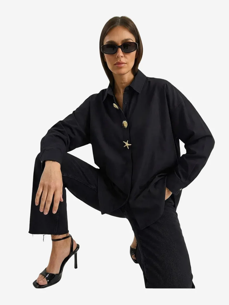 بيانكو لوتشي LUCCI Button Detailed Poplin Shirt