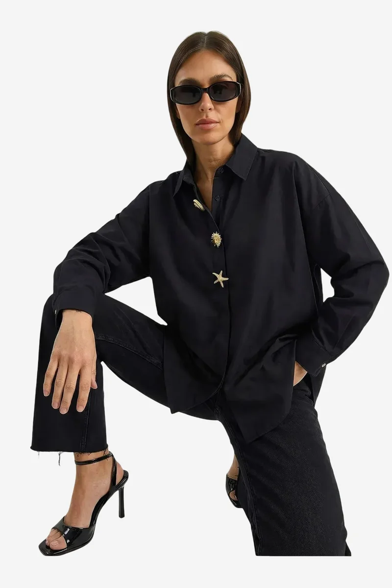 Bianco Lucci LUCCI Button Detailed Poplin Shirt