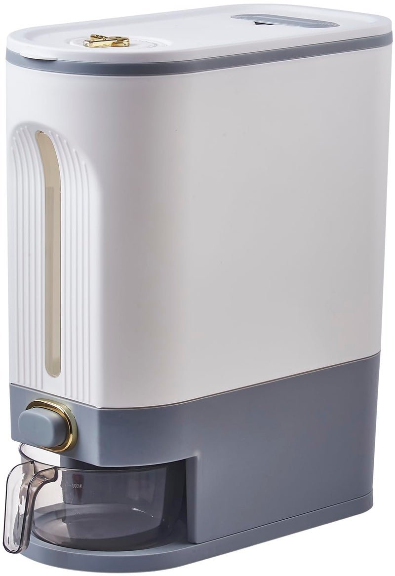 Sooyee Sooyee 22 Lbs Rice Dispenser Large Grain Container Storage with Lid Measuring Cylinder Moisture Proof Household Cereal Dispenser Bucket for Kitchen Soybean CornWhite and Grey 