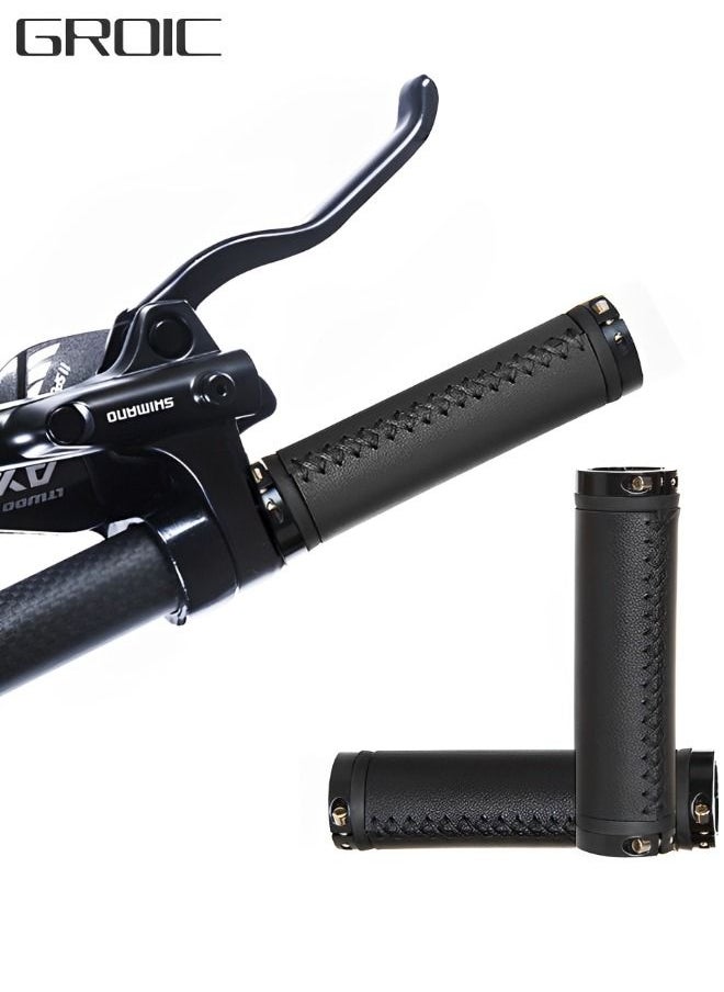GROIC 1 Pair Bike Handle Grips Ergonomics Design Soft PU Leather Dual Lock on Bicycle Handlebar Grips for Mountain Bike Grips Scooter Grips  - Image 1