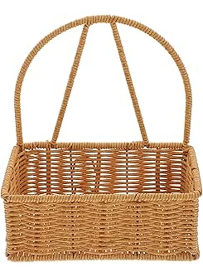 Handwoven Rattan Wall Basket Organizer 3 Tier Rectangular Metal Frame Hanging Storage For Kitchen Bathroom Living Room Fruit And Toiletry Holder - Image 1