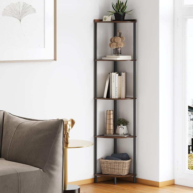 SUNMORY 5 Tier Corner Shelf Stand,Industrial 65" Corner Shelves Display Shelf for Living Room Decor,Wall Corner Bookshelf Multi Unit Organizer,Tall Shelf Plant Stand for Bedroom,Bathroom,Small Space - Image 1