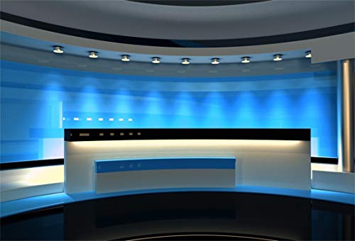Leyiyi 7x5ft News Broadcast Hall Backdrop Recetation Desk Modern Office Interior Program Record Front Table TV Show Photo Background Business Study Adults Portrait Studio Prop Vinyl Wallpaper - Image 1