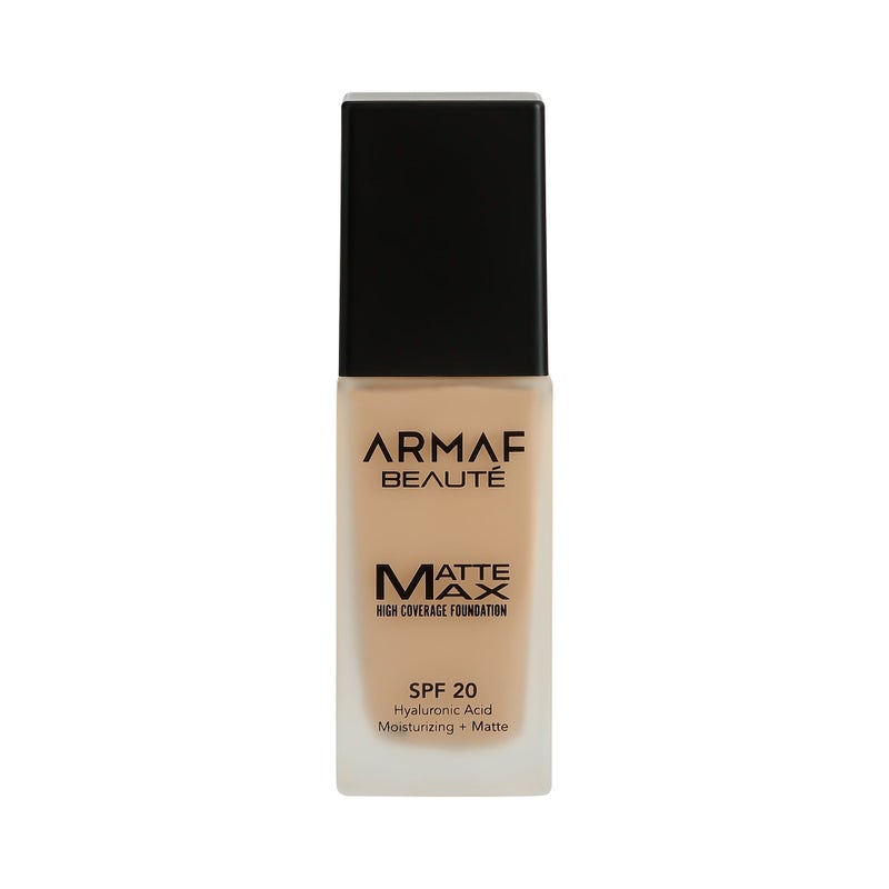Armaf Beaute Face Make Up Matte Max High Coverage Liquid Foundation SPF 20 30ml, Maple Colour, Hyaluronic Acid, Moisturizing & Matte Finish Foundation, Lightweight Formula, For All Skin Types