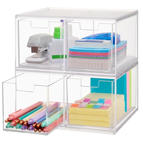 STORi Chloe Space-Saving Clear Drawer Organizer (4 Tall Drawers) Sort Office, Kitchen, Beauty Supplies, Makeup, Pens, Jewelry, Stationary, Made in USA - Image 1