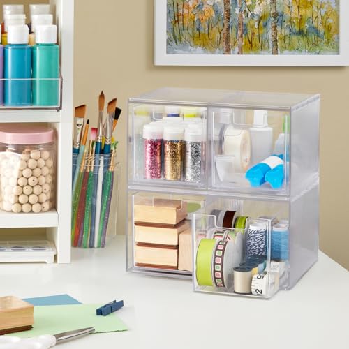 STORi Chloe Space-Saving Clear Drawer Organizer (4 Tall Drawers) Sort Office, Kitchen, Beauty Supplies, Makeup, Pens, Jewelry, Stationary, Made in USA - Image 3