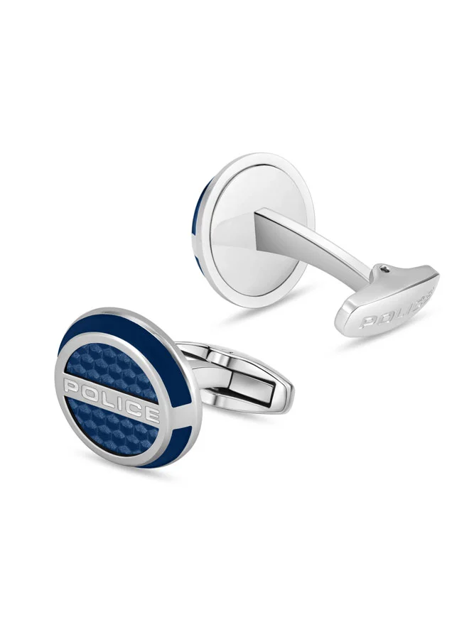 POLICE Silver/Blue Stratus Round Stainless Steel Cufflinks for Men for Men | Best Price UAE