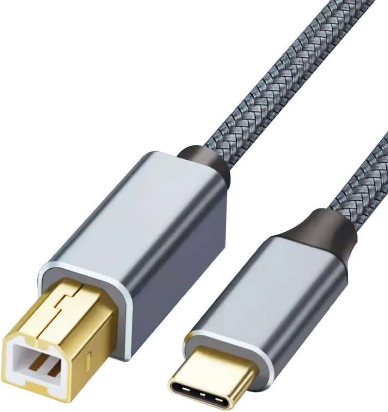 كاست ويف كابل طابعة من نوع C بطول 2 متر إلى USB 2.0 مضفر من النايلون، كابل متوافق مع طابعات Canon وEpson وHP وLexmark وأجهزة الكمبيوتر المحمولة والهواتف المحمولة وغيرها من أجهزة USB A/B لتوصيل البيانات وكابل MIDI، سلك طابعة وماسح ضوئي - Image 1