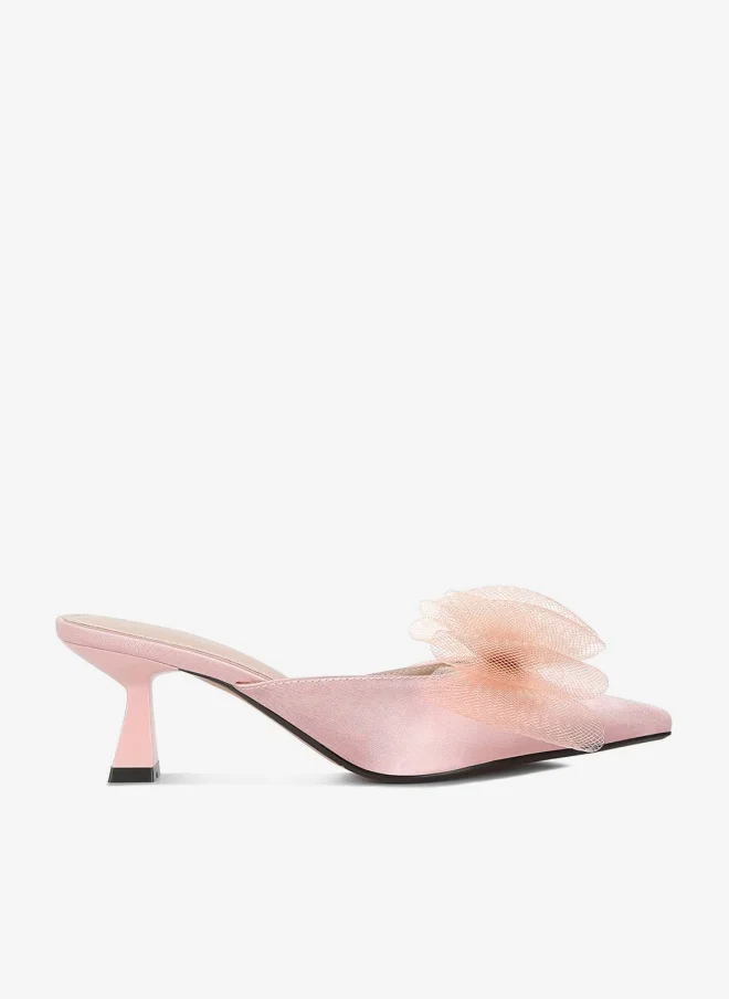 Pink Organza Bow Embellished Mules
