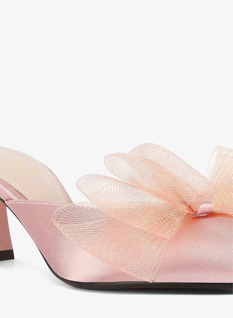 London Rag Pink Pink Organza Bow Embellished Mules for Women | Best Price UAE