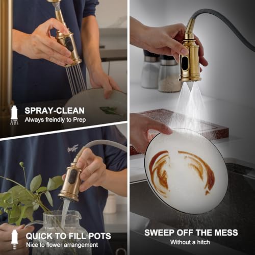 Lava Odoro Bronze Gold Kitchen Faucet with Pull Down Sprayer, Brushed Brass Kitchen Sink Faucet, Single Hole Kitchen Faucet with 3-Function Sprayer, Deck Plate Included, Spot-Free, 1.8 GPM, KF421-BB - Image 3