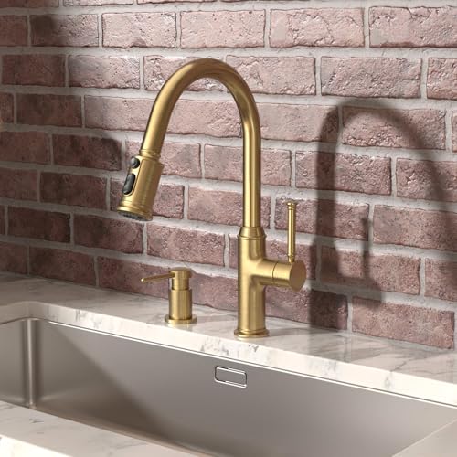 Lava Odoro Bronze Gold Kitchen Faucet with Pull Down Sprayer, Brushed Brass Kitchen Sink Faucet, Single Hole Kitchen Faucet with 3-Function Sprayer, Deck Plate Included, Spot-Free, 1.8 GPM, KF421-BB - Image 4