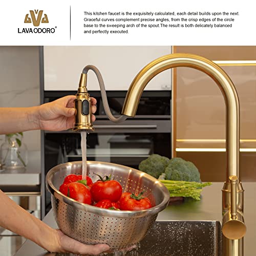 Lava Odoro Bronze Gold Kitchen Faucet with Pull Down Sprayer, Brushed Brass Kitchen Sink Faucet, Single Hole Kitchen Faucet with 3-Function Sprayer, Deck Plate Included, Spot-Free, 1.8 GPM, KF421-BB - Image 2