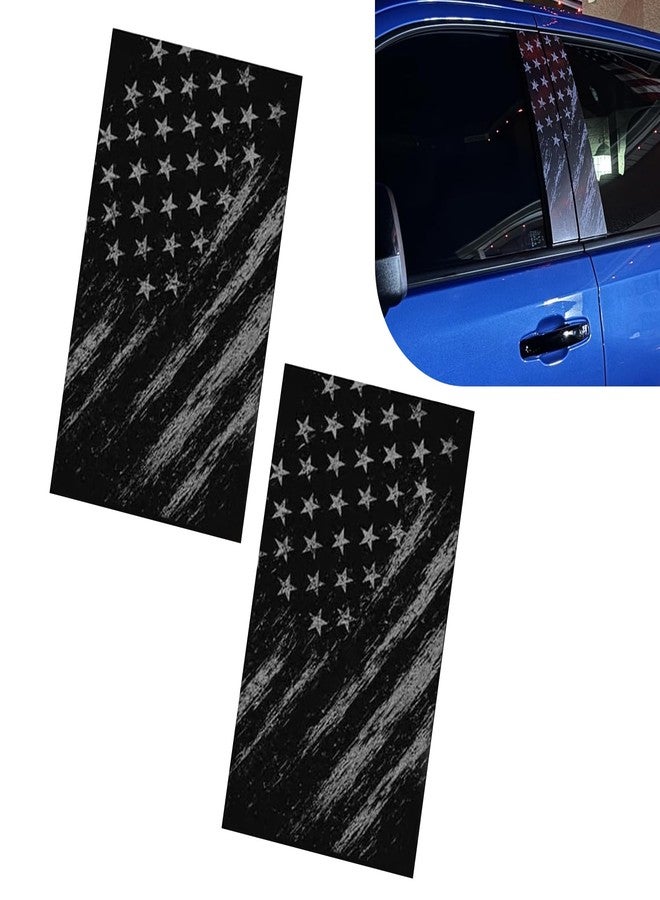 yorpyep 2 PCS Car B Pillar Stickers, Aged American Flag Patriotic Decal, Waterproof Scratch-covering Trim Decoration, Universal Self-adhesive Protective Film for Car Door Window Pillar (Black) - Image 1