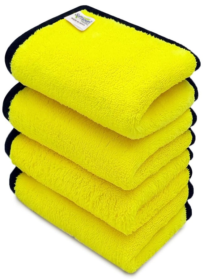 SOFTSPUN Microfiber Hand & Face Wipes 280 GSM 20x30 Cms, 4 Piece Towel Set, (Yellow) Super Soft & Silky for Hand, Face and Body - Hypoallergenic Sensitive Skin Wipes & Washcloths.… - Image 1