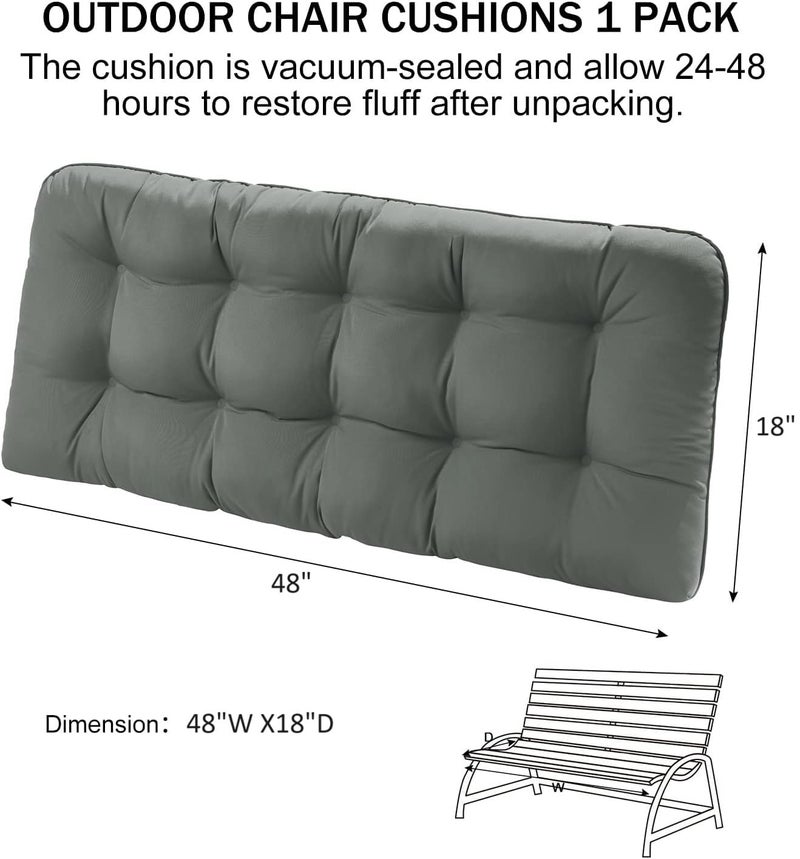 ATOOTFUSION Outdoor Chair Cushions, Waterproof Tufted Overstuffed U-Shaped Memory Foam Bench Cushion for Swing Loveseat Patio Funiture, 48" x 18" x 5" (Grey) - Image 2