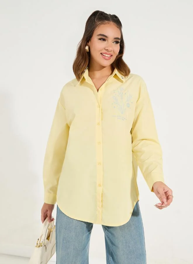 Styli Oversized Embroidery Detail Button Down Shirt