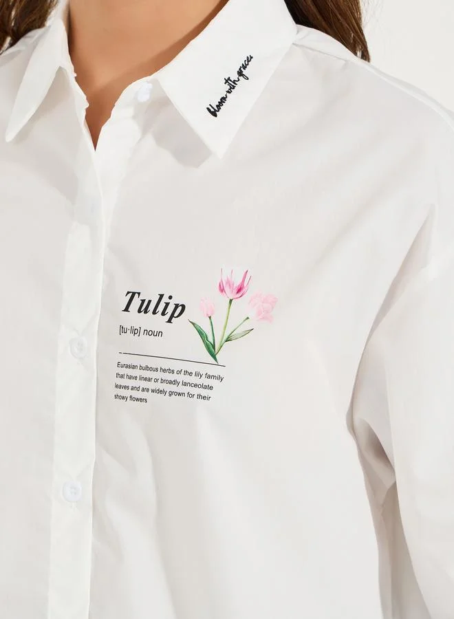 Styli Oversized Embroidery Detail Button Down Shirt