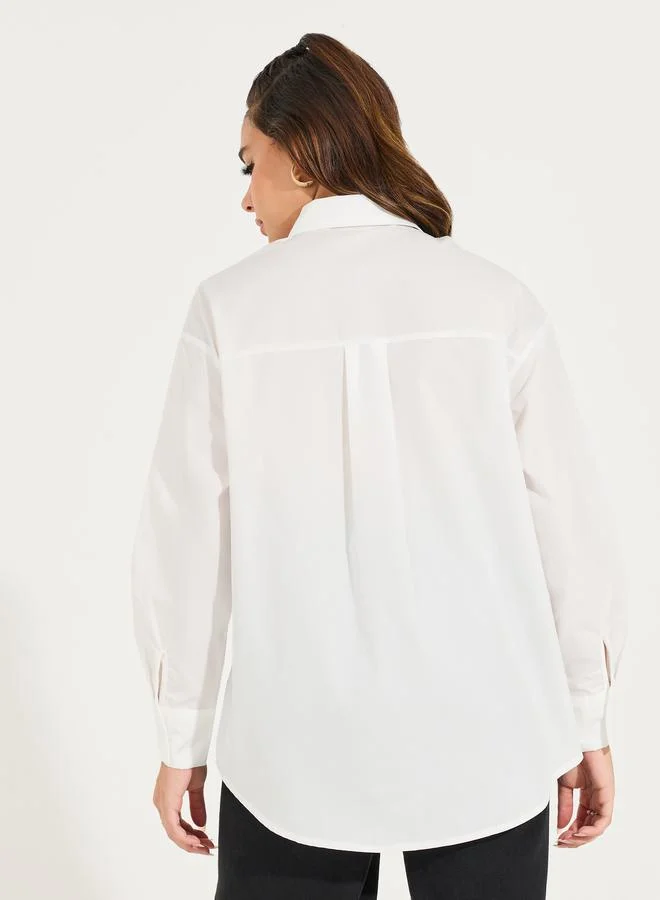 Styli Oversized Embroidery Detail Button Down Shirt