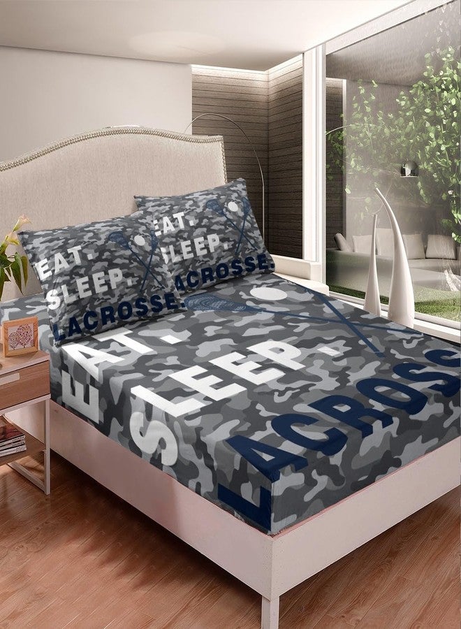 Feelyou Lacrosse Fitted Sheet Twin Size Kids Eat Sleep Bedding Set for Boys Girls Teens Camouflage Camo Bed Sheet Set Sports Theme Bed Cover Deep Pocket - Image 2