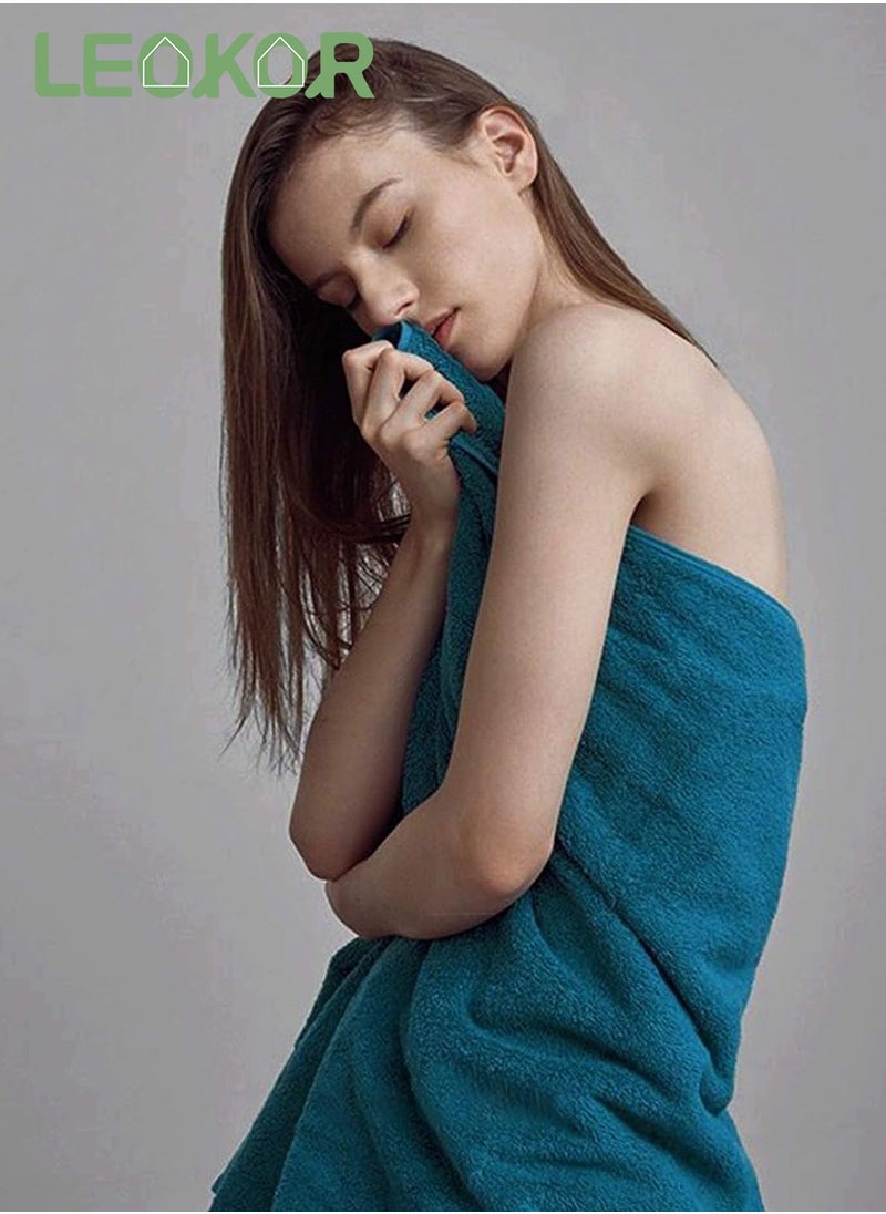 LEOKOR - 3PCS Cotton Bath Towel Set Fast Absorbent Skin-friendly and Soft Bath Towel*1PCS and 2PCS Towels Blue - Image 1