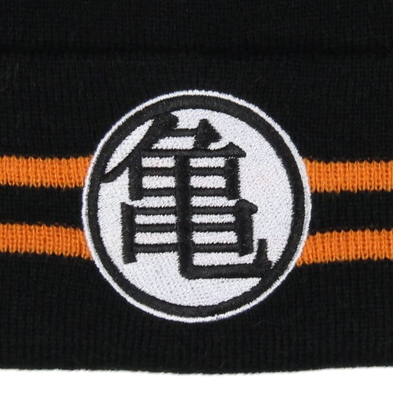 Bioworld Dragon Ball Z Anime Goku Master Roshi Turtle Hermit Logo Cuff Pom Beanie Hat Black - Image 3