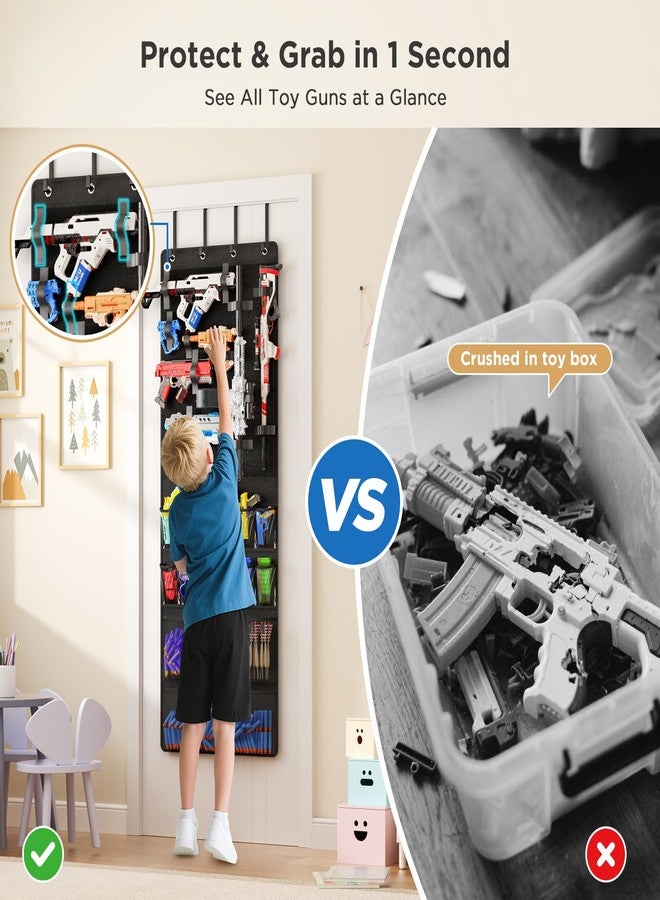 Mefirt Over the Door Organizer for Toy Guns, Toys Storage Door Hanger with Pockets and Slots for Kids Foam Blasters, Darts, Goggles, Over Door Toy Guns Storage Organizer, for Kids Rooms, Game Rooms, Black - Image 5