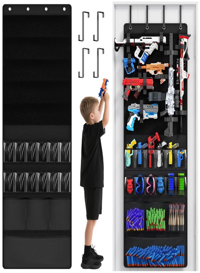 Mefirt Over the Door Organizer for Toy Guns, Toys Storage Door Hanger with Pockets and Slots for Kids Foam Blasters, Darts, Goggles, Over Door Toy Guns Storage Organizer, for Kids Rooms, Game Rooms, Black - Image 1
