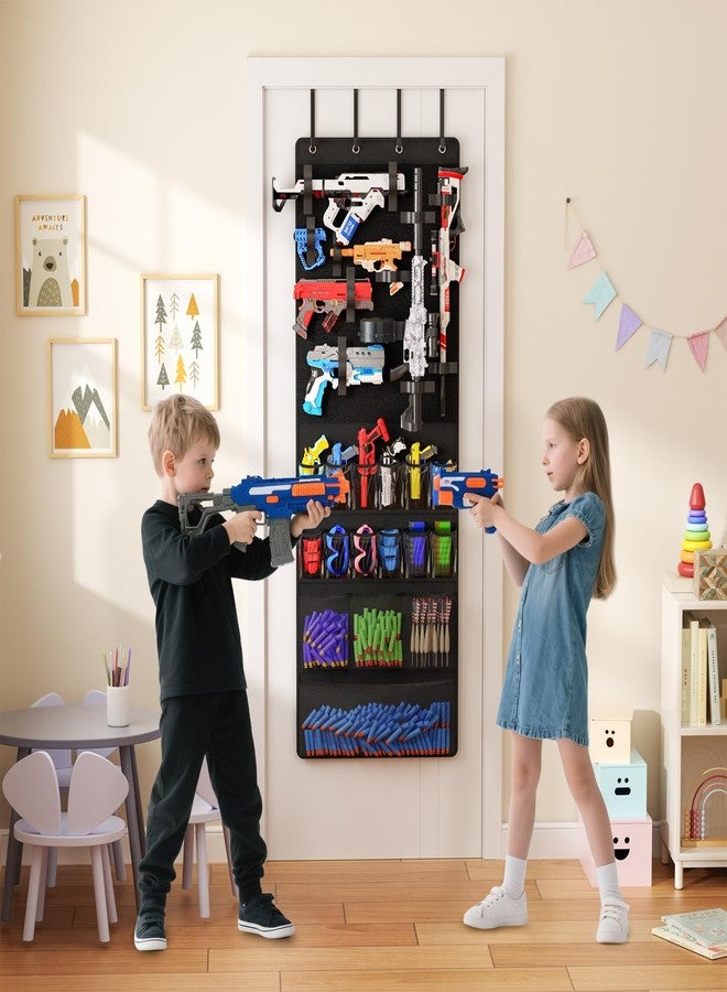 Mefirt Over the Door Organizer for Toy Guns, Toys Storage Door Hanger with Pockets and Slots for Kids Foam Blasters, Darts, Goggles, Over Door Toy Guns Storage Organizer, for Kids Rooms, Game Rooms, Black - Image 2