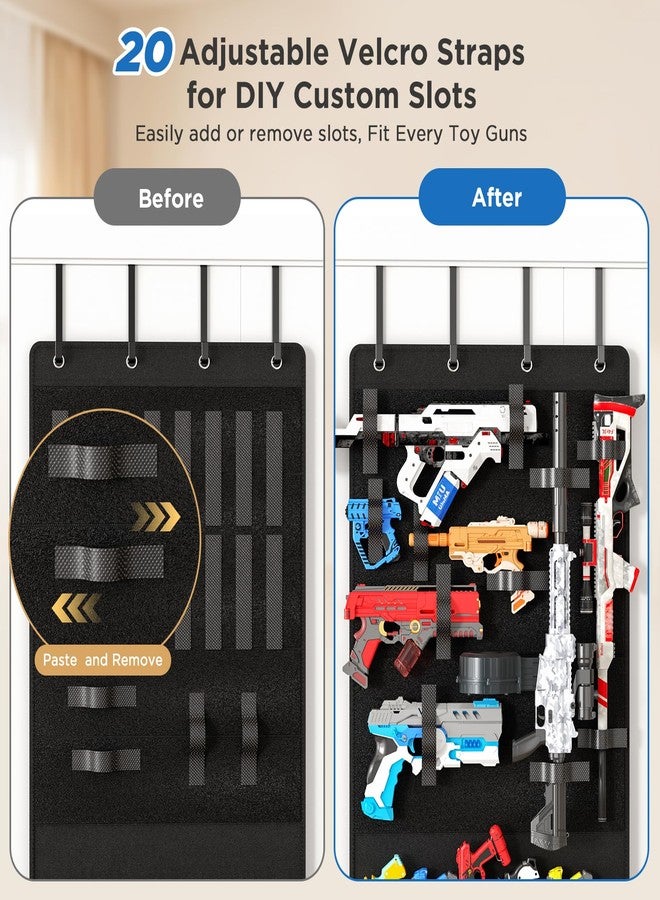 Mefirt Over the Door Organizer for Toy Guns, Toys Storage Door Hanger with Pockets and Slots for Kids Foam Blasters, Darts, Goggles, Over Door Toy Guns Storage Organizer, for Kids Rooms, Game Rooms, Black - Image 3