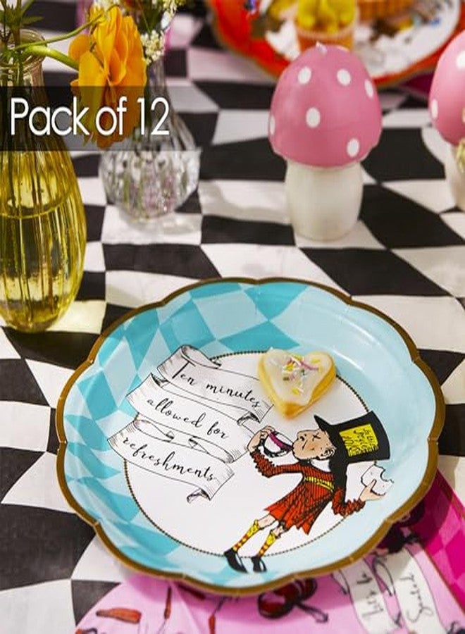 توكينج تيبلز مجموعة أطباق "أليس في بلاد العجائب" من توكينج تيبلز، ١٢ طبقًا للاستخدام مرة واحدة، مثالية لتزيين حفلات شاي ما بعد الظهيرة المستوحاة من شخصية "صانع القبعات المجنون" | مستلزمات قابلة لإعادة التدوير لحفلات أعياد ميلاد الأطفال، وعيد الأم، وحفلات استقبال المولود - ٩ بوصات - Image 4
