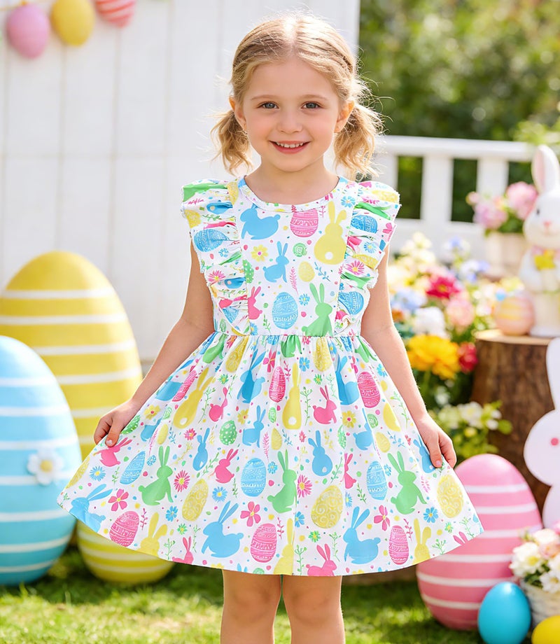 NUBEEHOHO Little Girls Easter Dresses for Toddler Baby Girl Ruffle Rabbits Print Sundress Summer Clothes Kids Casual Dress 1283 18-24 Months - Image 2