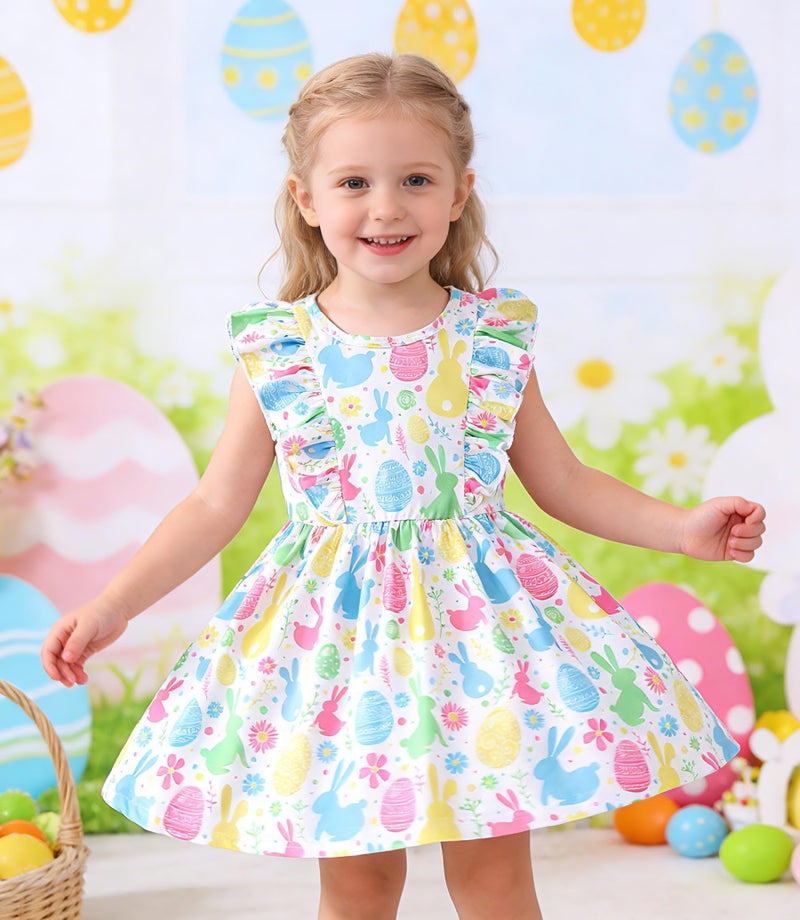 NUBEEHOHO Little Girls Easter Dresses for Toddler Baby Girl Ruffle Rabbits Print Sundress Summer Clothes Kids Casual Dress 1283 18-24 Months - Image 5