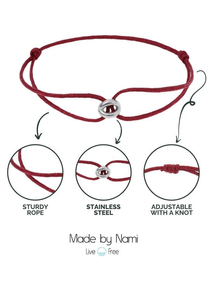 Made by Nami Minimalist Bracelet Men & Women • Handmade & Braided • 100% Waterproof & Adjustable • Partner Gifts (Red Silver) - Image 2