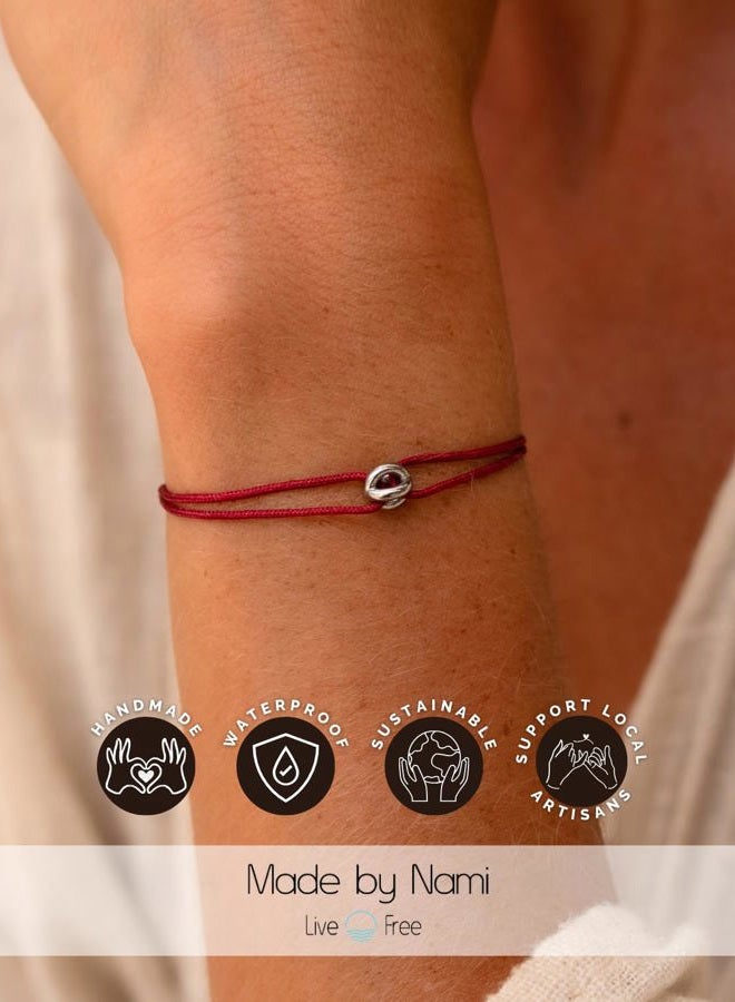 Made by Nami Minimalist Bracelet Men & Women • Handmade & Braided • 100% Waterproof & Adjustable • Partner Gifts (Red Silver) - Image 3