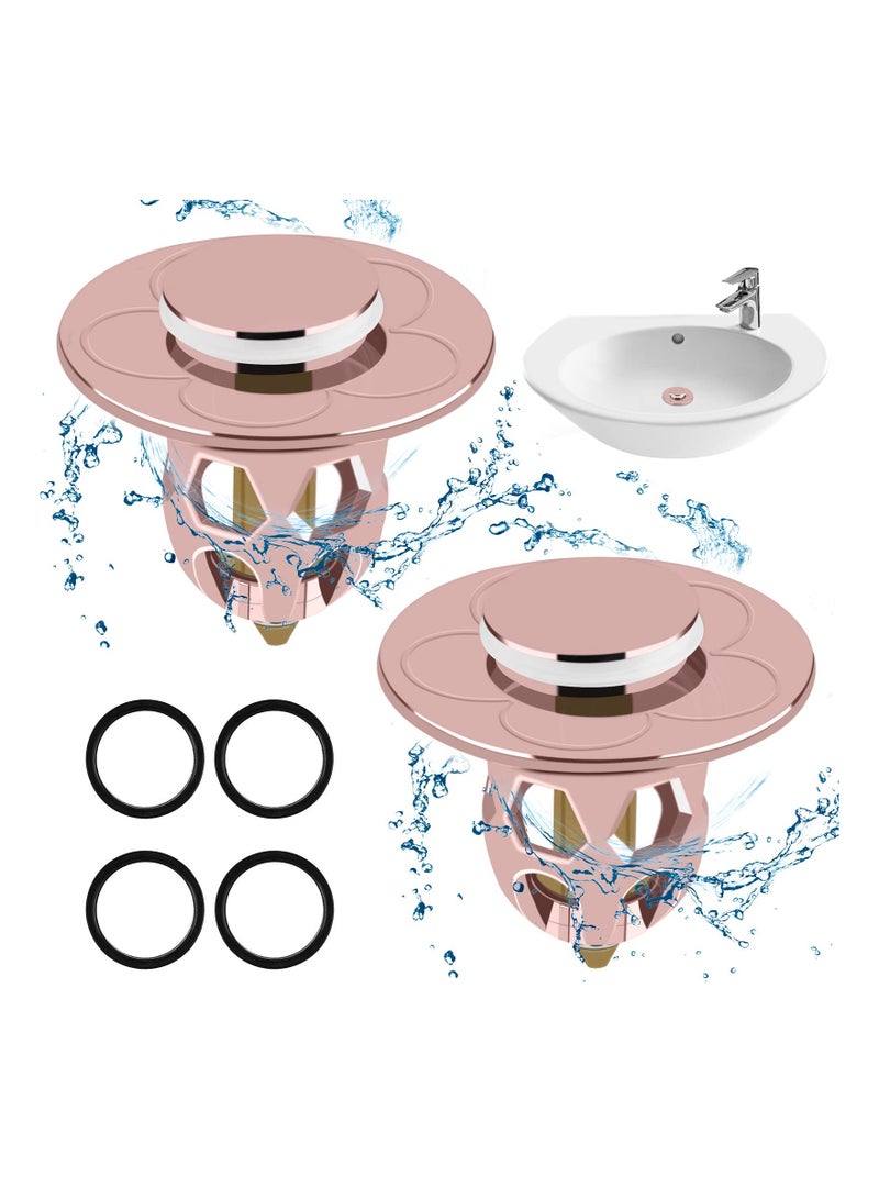 SYOSI 2PCS Universal Pop Up Sink Plug, Brass Bounce Core Stopper Sink Drain Stoppers Push-Type Drain Plug Leakproof Basin Plug for Ø34-40mm Drain Holes Wash Basin, Bathroom, Kitchen (Rose Gold) - Image 1