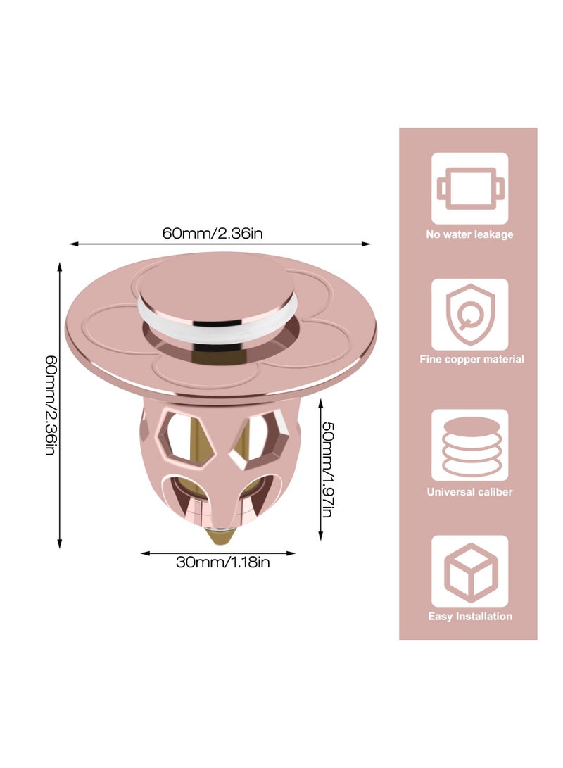 SYOSI 2PCS Universal Pop Up Sink Plug, Brass Bounce Core Stopper Sink Drain Stoppers Push-Type Drain Plug Leakproof Basin Plug for Ø34-40mm Drain Holes Wash Basin, Bathroom, Kitchen (Rose Gold) - Image 4