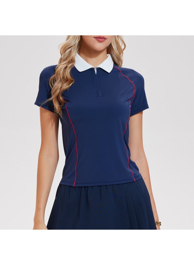 Polo Collar Short-sleeve Cool-touch Women's Summer High-end Skin-friendly High-elastic Slim-fit Base Shirt Breathable T-shirt Top