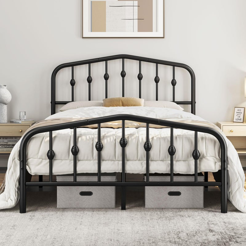 Yaheetech Metal Bed Frame Full Size Metal Platform Bed Frame with Victorian Style HeadboardFootboardEasy AssemblyNo Box Spring NeededBlack