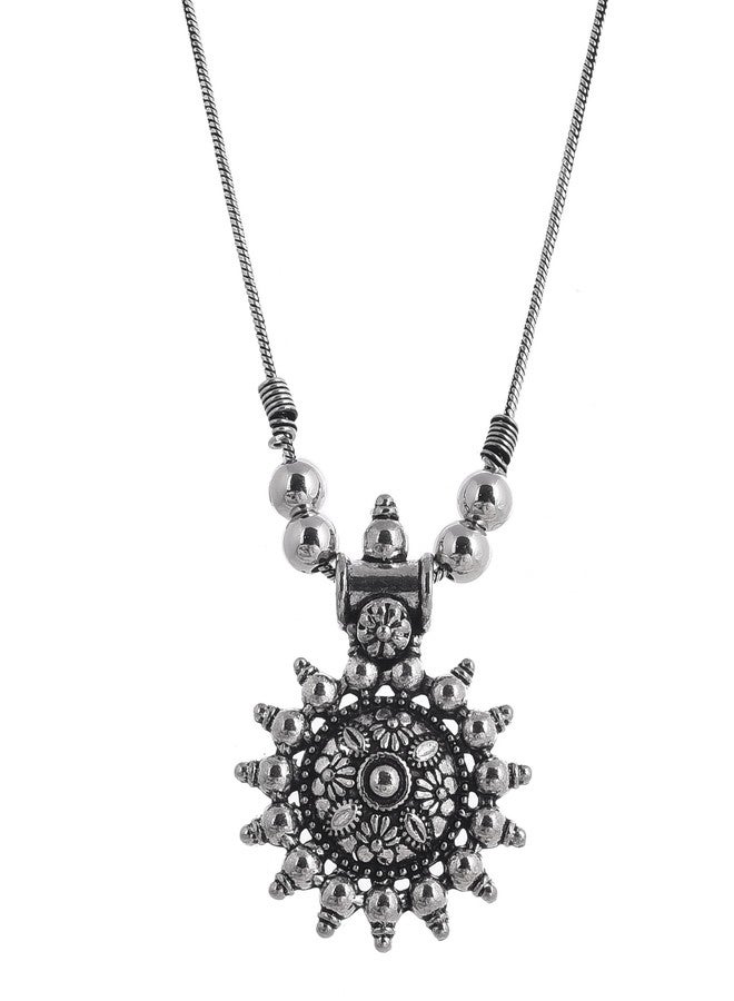 Naman Arts Oxidised Round Concentric Mandala Pendant Necklace for Women | Antique Boho Circular Charm | Pure Brass Lightweight Ethnic Chain Necklace - Image 1
