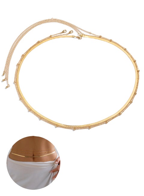 سلسلة خصر للشاطئ مطلية بالذهب عيار 18 قيراطًا، سلسلة خصر صيفية قابلة للتعديل، سلسلة خصر متعددة الطبقات مناسبة للفتيات والنساء وأعياد الميلاد والحفلات وحفلات التخرج