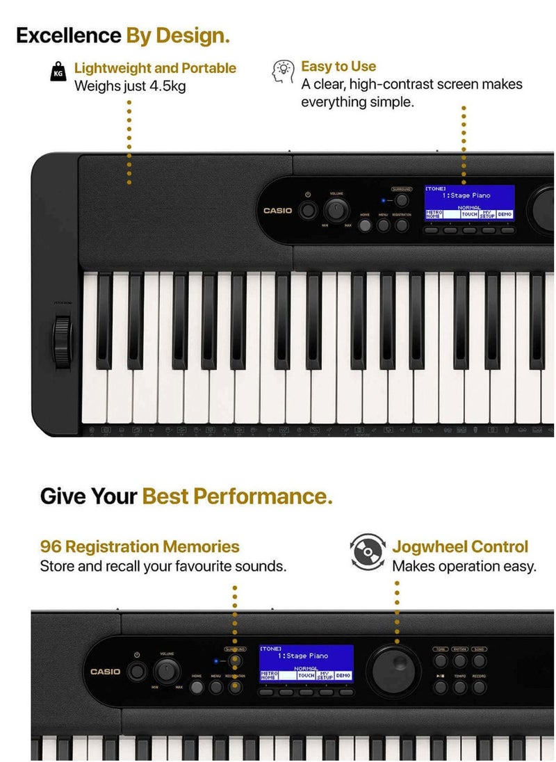 CASIO - CT-S410 Digital Piano Keyboard - 61 Keys – 600 Tones – 200 Rhythms – Touch Response, With Power Adaptor - Image 1