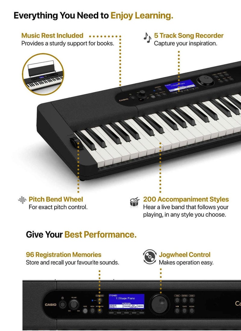 CASIO - CT-S410 Digital Piano Keyboard - 61 Keys – 600 Tones – 200 Rhythms – Touch Response, With Power Adaptor - Image 1